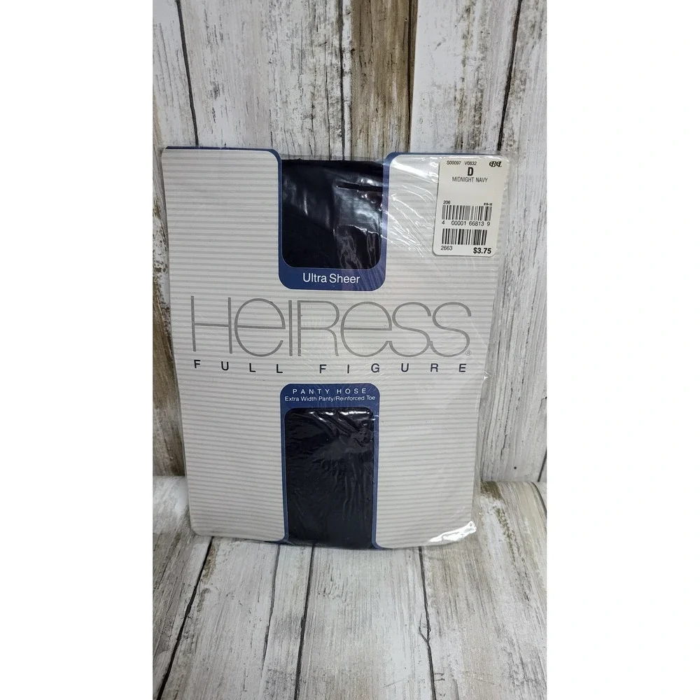 Heiress Full Figure Sheer Control Extra width Panty Hose MIDNIGHT‎ NAVY  Size D